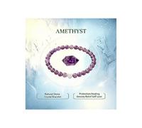 Natural Stone Crystal Bracelet for Women Ladies 6mm Gemstone Energy Beaded Stretch Bracelets Protection Healing Anxiety Relief Self Love Jewelry Gift for Her Girls Friends Daughter Mum (Purple)