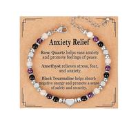 Natural Stone Crystal Healing Bracelet for Women, Gemstone Triple Protection Anxiety Relief New Beginnings Empath Adjustable Jewellery Gift for Her, Ladies Birthday, Friendship (Anxiety Relief)