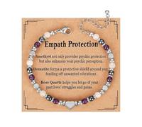Natural Stone Crystal Healing Bracelet for Women, Gemstone Triple Protection Anxiety Relief New Beginnings Empath Adjustable Jewellery Gift for Her, Ladies Birthday, Friendship (Empath Protection)