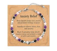 Natural Stone Crystal Healing Bracelet for Women,Triple Protection Anxiety Relief Good Luck Empath Protection Gift for Her Girls Mum Sister Friend,Adjustable Gemstone Jewellery with Card and Box