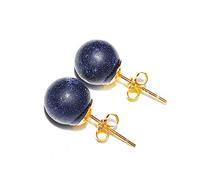 Natural Stone Crystal Mini Stud Earrings Amethyst Pink Quartz Jade Round Bead Earrings,blue Sandstone Gold
