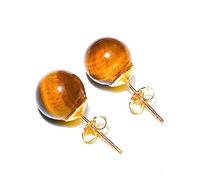 Natural Stone Crystal Mini Stud Earrings Amethyst Pink Quartz Jade Round Bead Earrings,tiger Eye Gold