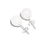 Natural Stone Crystal Mini Stud Earrings Amethyst Pink Quartz Jade Round Bead Earrings,white Crystal Silver