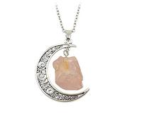 Natural Stone Crystal Necklace Vintage Moon Alloy Sweater Chain Lady Girls Personality Jewellery, one size, Stainless steel, brass