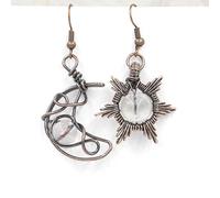 Natural Stone Crystal Sun Moon Earrings Hand-woven Earrings,Tiger Eye Stone