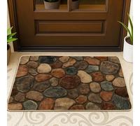 Natural Stone Doormat, Multi-Colored Rock Entrance Mat for Indoor & Outdoor Use, Rustic Home Decor, Rubber Non-Slip Dust Absorbent Floor Mats, Easy to Clean 29x17 Inch