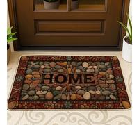 Natural Stone Doormat, Multicolored Rock Welcome Mat for Indoor & Outdoor Entryway Rustic Decor, Rubber Waterproof Non-Slip Dirt Resistant Door Mats, Easy Maintenance 29x17 Inch