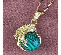 Natural Stone Dragon Claw Pendant Healing Crystal Quartz Amethysts Round Beads Stone Pendants Necklace Link Chain Jewelry-Malachite