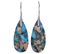 Natural Stone Fish Hoop Dangle Earrings for Women-Turquoise Drop Earrings,Boho Statement Jewelry,Large Hoop E/arrings,Vintage Teardrop Dangle,Emerald Green E/arrings