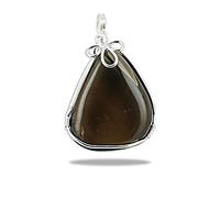 Natural Stone Flat Wire Wrapping Pendant 925 Sterling Silver with Scroll Finish Smoky Quartz