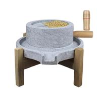 Natural Stone Grain Mill Hand Crank Grinder with Solid Wood Base for Wheat, Grains, Sesame, Spices, Homemade Bread, Tortillas(13.8x17.7in/35x45cm)