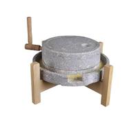 Natural Stone Grain Mill - Handmade Old Hand Grinder with Wooden Frame for Dry/Wet Mills, Grains, Beans, Barley, and Spices