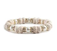 Natural Stone Handmade Beaded Bracelet Unisex, 10mm White Turquoise Adjustable Stretch Bracelet Pearl Yoga Bangle Christmas Birthday Valentine Gold 10mm
