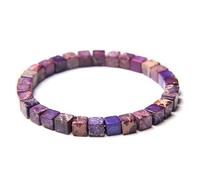 Natural Stone Handmade Beaded Bracelet Unisex, Boho Emperor Stone Adjustable Stretch Bracelet 6mm Purple Square Beads Birthday Valentine Christmas 6mm