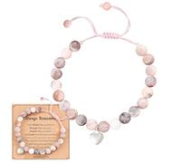 Natural Stone Healing Crystal Bracelets, Adjustable Stretch Pink Zebra Bracelet with Card, Adjustable Beads Bracelet Crystal Jewelry Yoga Meditation Relax Present Friendship Birthday for Girls Women