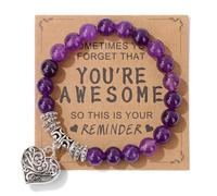 Natural Stone Inspirational Heart Shape Bracelet Gifts for Women You’re Awesome Crystal Beaded Adjustable Bracelet With Message Card Christmas Birthday Mother's Day Graduation Gifts Wristbands, Middle