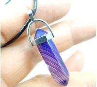 Natural Stone Lapis Opal Pink Purple Crystal Stone Hexagonal Column Pendant Necklaces Leather Chains Necklace Jewelry,NO.5