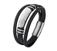 Natural Stone Leather Bracelet With Magnetic Clasp Multi-Layer Braided Cuff Bangles Gemstone Crystal Stone Jewelry For Dad Boyfriend Husband White Turquoise