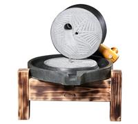 Natural Stone Mill, 25 X 40 cm Wet Dry Stone Mill Grinder for Grains, Wheat Flour Grain with Wooden Frame