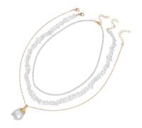 Natural Stone Multi Layer Necklace For Women Girls Irregular Gemstones Pendant Charm Stacked Choker Necklace Bohemian Healing Crystal Strand Jewelry Gift White Crystal