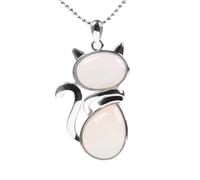 Natural Stone Pendant Cat Pendants Suspension, Animal Cat Jewelry Necklac, Amethyst Tiger Eye Green Aventurine Pink Crystal Jewelry Necklaces