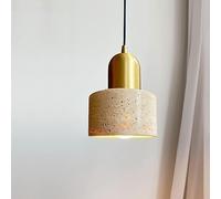 Natural Stone Pendant Light Cylinder Marble Shade Walnut Wood Hanging Lamp Retro Rustic Mini Ceiling Lighting Gold Nordic Farmhouse Small Chandelier for Kitchen Island Dining Room Restaurant