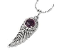 Natural Stone Pendant Necklace For Women,Amethyst Necklaces Natural Stone Pendants Hand-Engraved Angel Wings Gemstone Pendant Necklaces Women Jewelry present For Wife Girlfriend Friend