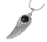 Natural Stone Pendant Necklace For Women,Blue Sandstone Natural Stone Pendants Hand-Engraved Angel Wings Gemstone Pendant Necklaces Women Jewelry present For Wife Girlfriend Friend