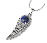 Natural Stone Pendant Necklace For Women,Lapis Lazuli Necklaces Natural Stone Pendants Hand-Engraved Angel Wings Gemstone Pendant Necklaces Women Jewelry present For Wife Girlfriend Friend