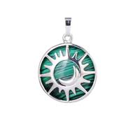 Natural Stone Pendant Necklace For Women,Malachite Sliver Hollow Moon Sun Wire Wrapped Pendants Gemstone Necklaces Women Jewelry present Wife Girlfriend Friend