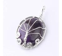 Natural Stone Pendant Necklace For Women,Natural Amethyst Stone Pendants Handmade Sliver Wire Wrapped Tree Of Life Gemstone Pendant Necklaces Women Jewelry present For Wife Girlfriend Friend