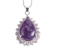 Natural Stone Pendant Necklace For Women,Natural Amethyst Stone Pendants Necklaces Hand-Engraved Vintage Luxurious Drop Gemstone Pendant Necklaces Yoga Reiki Stone Necklace Women Jewelry present For