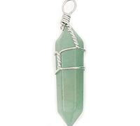 Natural Stone Pendant Necklace For Women,Natural Aventurine Pendant Handmade Sliver Wire Wrapped Hexagonal Pointed Stone Pendants Gemstone Pendant Necklaces Stone Necklace Lady Jewelry present For