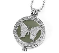 Natural Stone Pendant Necklace For Women,Natural Aventurine Stone Necklace Sliver Butterfly Round Endant Gemstone Pendant Necklaces Stone Pendant Natural Women Jewelry present For Wife Girlfriend