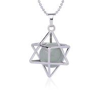 Natural Stone Pendant Necklace For Women,Natural Aventurine Stones Pendants Hand-Engraved Openwork Merkaba Gemstone Pendant Necklaces Yoga Reiki Stone Necklace Women Jewelry present For Wife