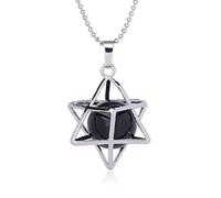 Natural Stone Pendant Necklace For Women,Natural Black Onyx Stone Pendants Hand-Engraved Openwork Merkaba Gemstone Pendant Necklaces Yoga Reiki Stone Necklace Women Jewelry present For Wife Girlfriend