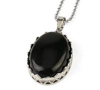 Natural Stone Pendant Necklace For Women,Natural Black Onyx Stone Pendants Hand-Engraved Oval Gemstone Pendant Necklaces Yoga Reiki Stone Necklace Women Jewelry present For Wife Girlfriend Friend