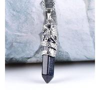 Natural Stone Pendant Necklace For Women,Natural Blue Sandstone Hexagonal Pointed Stone Pendants Handmade Sliver Dragon Wrapped Gemstone Pendant Necklaces Stone Necklace Women Jewelry Gift For Wife