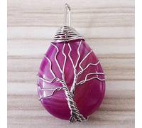 Natural Stone Pendant Necklace For Women,Natural Fuchsia Striped Agate Pendant Handmade Sliver Wire Wrapped Tree Of Life Necklace Gemstone Pendant Necklaces Stone Necklace Women Jewelry present For