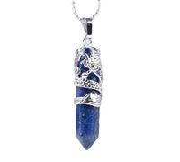 Natural Stone Pendant Necklace For Women,Natural Lapis Lazuli Stone Hexagonal Pointed Stone Pendants Handmade Sliver Dragon Wrapped Gemstone Pendant Necklaces Stone Necklace Women Jewelry present For