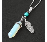 Natural Stone Pendant Necklace For Women,Natural Opal Hexagonal Pointed Stone Pendants Hand-Engraved Feather Tassel Gemstone Pendant Necklaces Women Jewelry present For Wife Girlfriend Friend