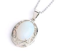 Natural Stone Pendant Necklace For Women,Natural Opal Stone Pendants Hand-Engraved Cutout Bottom Gemstone Pendant Necklaces Yoga Reiki Stone Necklace Women Jewelry present For Wife Girlfriend Fr