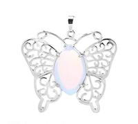Natural Stone Pendant Necklace For Women,Natural Opal Stone Pendants Hand-Engraved Hollow Butterfly Gemstone Pendant Necklaces Yoga Reiki Stone Necklace Women Jewelry present For Wife Girlfriend