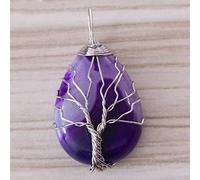 Natural Stone Pendant Necklace For Women,Natural Purple Striped Agate Stone Pendant Sliver Tree Of Life Wire Wrapped Necklace Gemstone Pendant Necklaces Stone Necklace Women Jewelry present For Wife