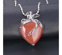 Natural Stone Pendant Necklace For Women,Natural Red Jasper Stone Necklace Sliver Hollow Bow Stone Pendants Gemstone Pendant Necklaces Yoga Reiki Women Jewelry present For Wife Girlfriend Friend