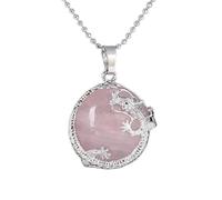 Natural Stone Pendant Necklace For Women, Natural Rose Quartz Stone Necklace Handmade Wire Wrapped Pendant For Women