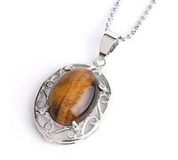 Natural Stone Pendant Necklace For Women,Natural Tiger Eye Stone Pendants Hand-Engraved Cutout Bottom Gemstone Pendant Necklaces Yoga Reiki Stone Necklace Women Jewelry present For Wife Girlfrie