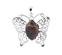 Natural Stone Pendant Necklace For Women,Natural Tiger Eye Stone Pendants Hand-Engraved Hollow Butterfly Gemstone Pendant Necklaces Yoga Reiki Stone Necklace Women Jewelry present For Wife Girlfriend