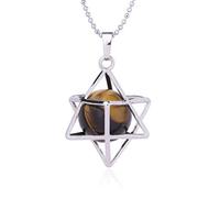 Natural Stone Pendant Necklace For Women,Natural Tiger Eye Stone Pendants Hand-Engraved Openwork Merkaba Gemstone Pendant Necklaces Yoga Reiki Stone Necklace Women Jewelry present For Wife Girlfriend