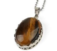 Natural Stone Pendant Necklace For Women,Natural Tiger Eye Stone Pendants Hand-Engraved Oval Gemstone Pendant Necklaces Yoga Reiki Stone Necklace Women Jewelry present For Wife Girlfriend Friend